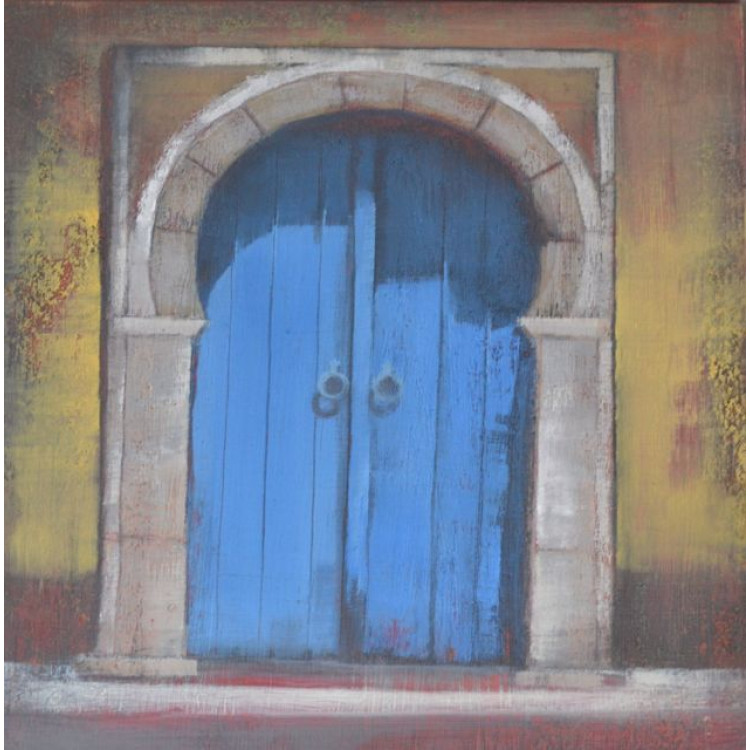 BH203, Blue Door 3, oil on board, 18 x 17.8